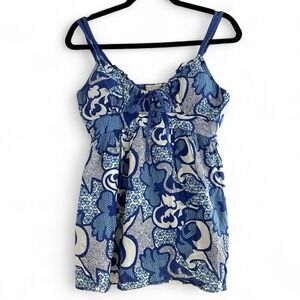 Andrew & Co Blue‎ White Cami Bra Padded Summer Top Women's Small Y2K